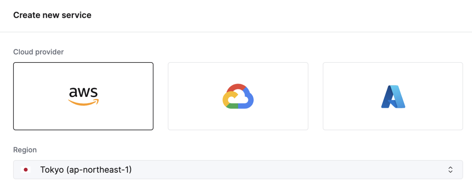 Интерфейс создания сервиса ClickHouse Cloud с выбором региона Токио