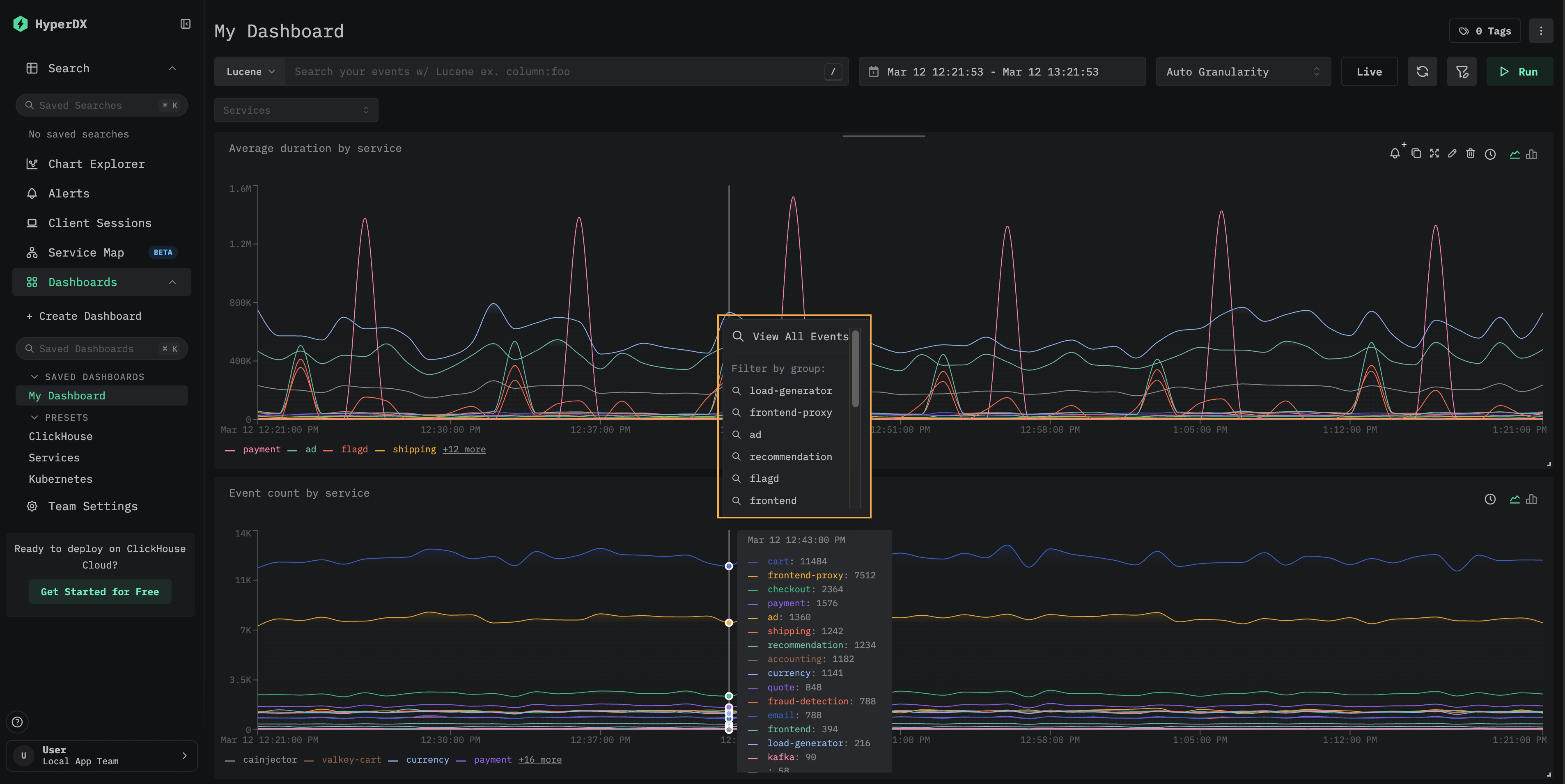 Контекстное меню детализации с параметрами View All Events и Filter by group
