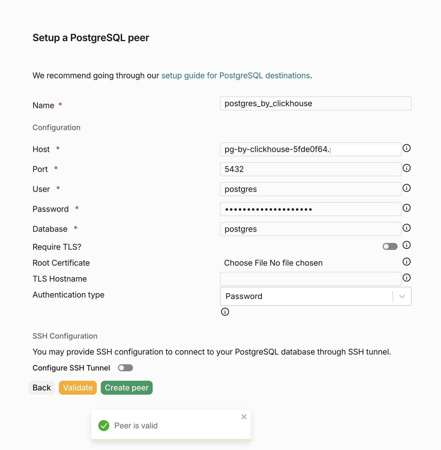 Создание целевого peer